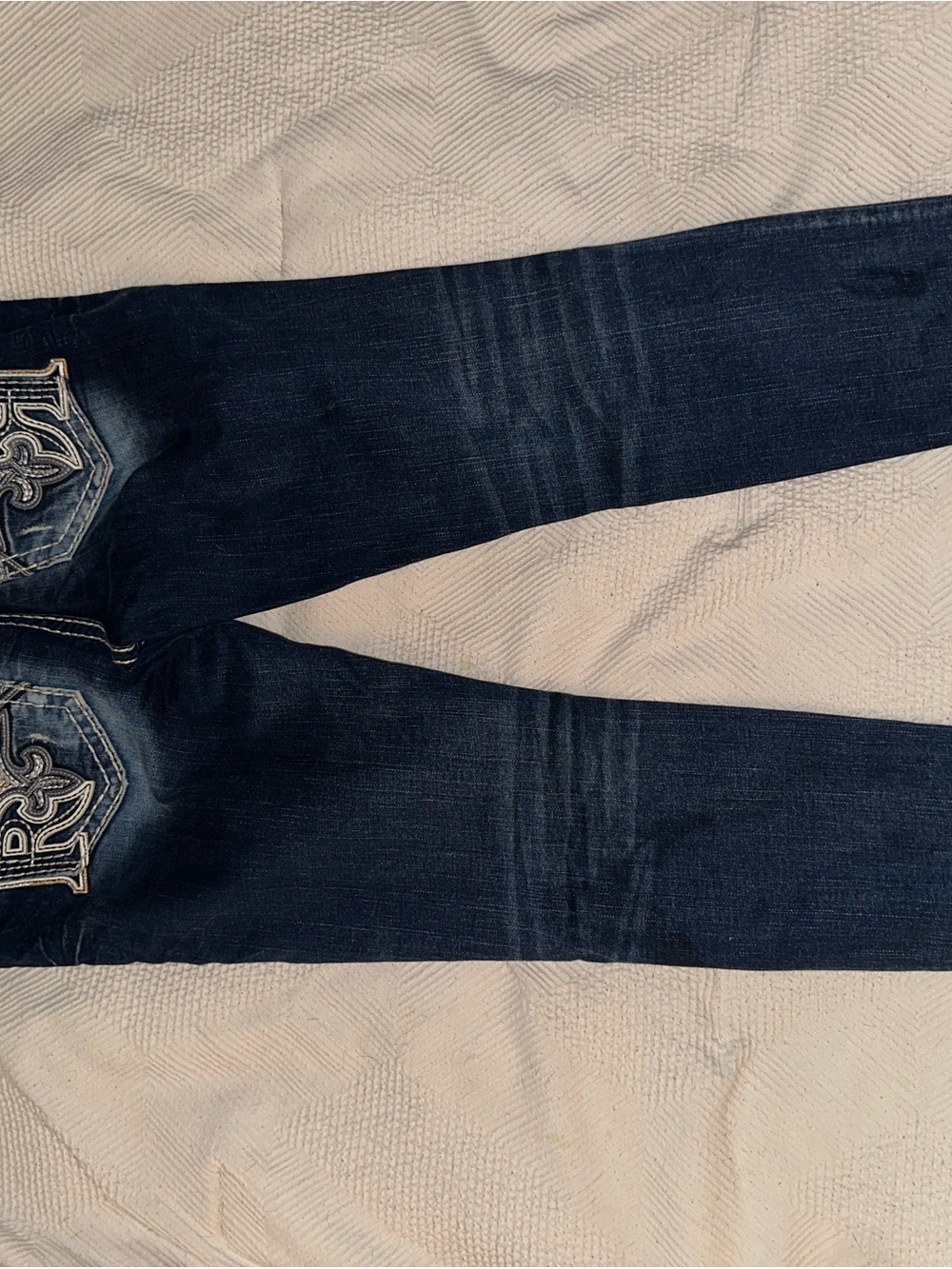 Rock Revival Men's Dark Wash Slim Straight Jeans with Embroidered Back Pockets